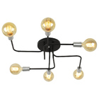 Lustre Plafon Hashtag Preto Com Escovado De 6 Braços