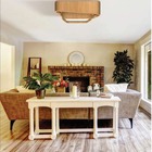 Lustre Plafon Madeira Doble Quadrado 40cm - 3 Luzes Freijó