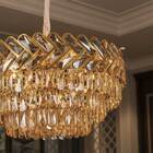 Lustre Redondo Dourado Com Cristais Âmbar 60cm 12e14