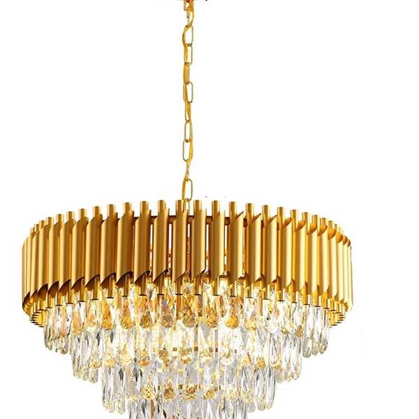 Lustre Redondo Dourado Com Cristais Transparente 50cm 9e14