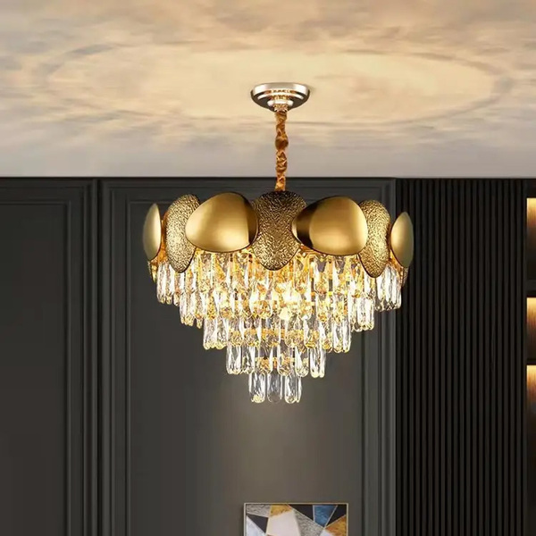 Lustre Redondo Dourado Com Cristais Transparente 50cm 9e14