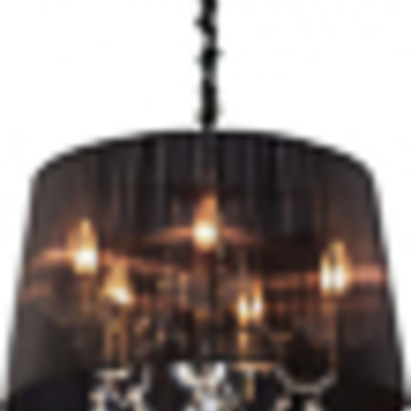 Lustre Reflexo 5 Luzes E14 Cúpula Preta + Cristais 48ø X 81cm