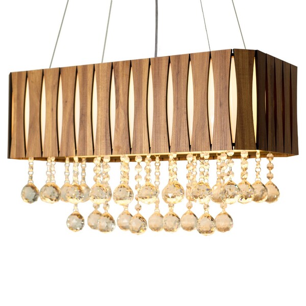 Lustre Retangular De Madeira Com Cristais 70cm Amêndola