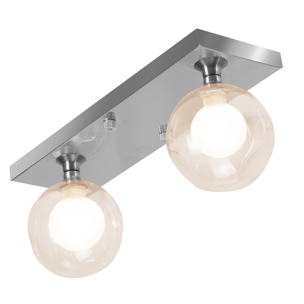 Lustre Retangular Duplo Escovado Harmony Bolinha Ambar