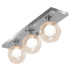 Lustre Retangular Triplo Escovado Harmony Bolinha Ambar