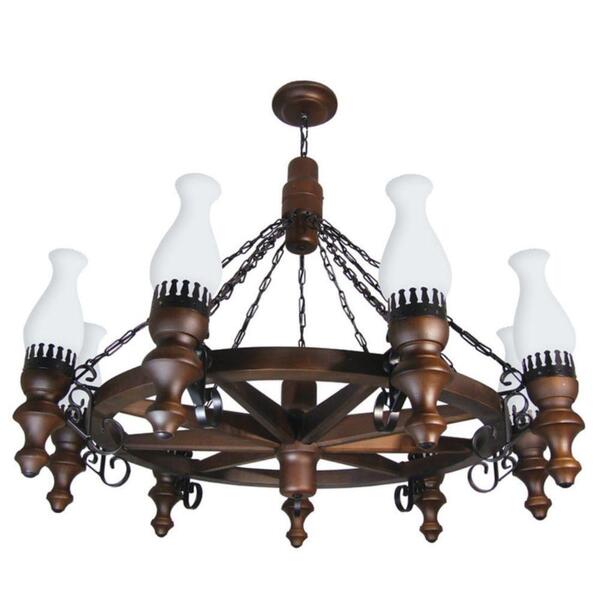 Lustre Roda De Carroça 909e Luminária Rústica 9 Lâmpadas Lumi