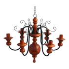 Lustre Rustico Madeira Torneado Ferro Artesanal 6 Lampadas
