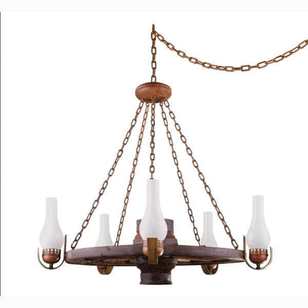 Lustre Rustico Roda Carroca Estancia Madeira E Vidro 5 Lamp Country Madelustre Leroy Merlin