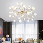 Lustre Sala Led Folhas Moderno 135w 70cm Dourado