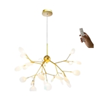 Lustre Sala Led Folhas Moderno 135w 70cm Dourado