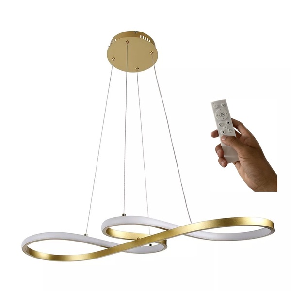 Lustre Sala Led Moderno Unlimited 45w Dourado C/ Controle 75cm