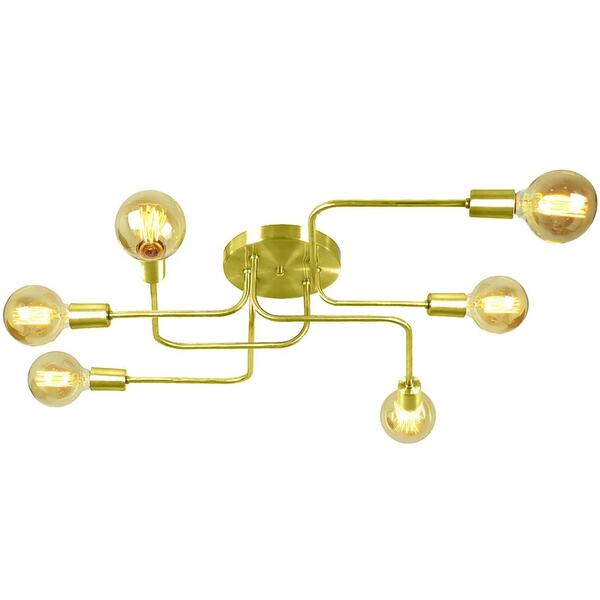 Lustre Sputnik Aranha 6 Braços Dourado Quarto Sala Cozinha