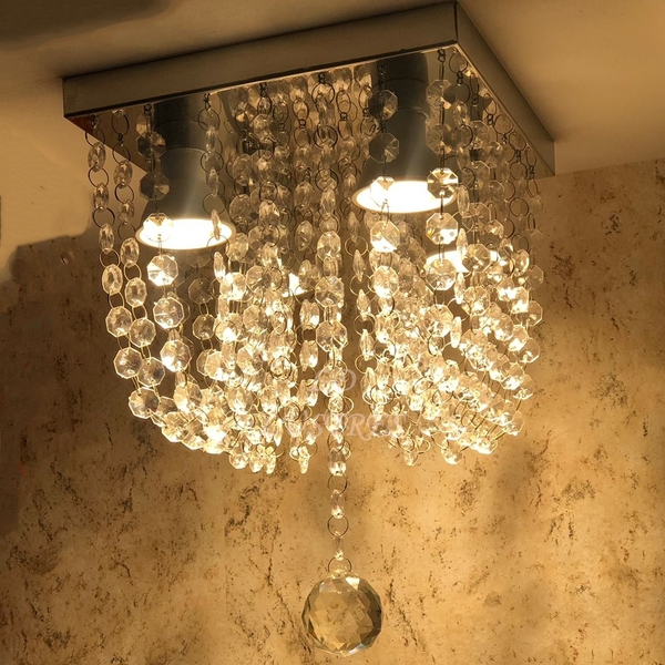 Lustre Teto Sofisticado Cristal Acrílico Base Inox 30cm Bivolt