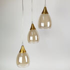 Lustre Trio Pendentes Para Sala Com Vidro - Dourado E Âmbar