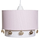 Lustre Tubular Duplo Rosa Com Corôas Douradas Quarto Bebê Inf