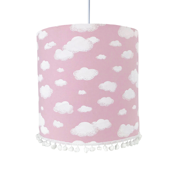 Lustre Tubular Pompom Nuvem Rosa Quarto Bebê Infantil