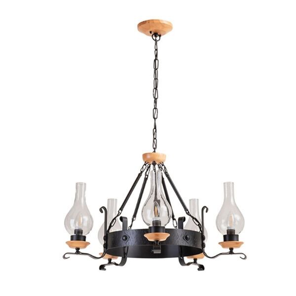 Lustre Vintage Oxford 5xe27 Madeira Castanho Madelustre