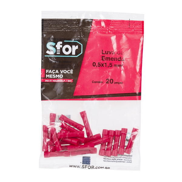 Luva de Emenda Vermelho 0,5x1,5mm² 20Pçs Sforplast