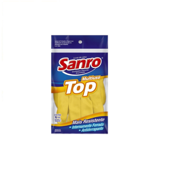 Luva De Látex Forrada Sanro Top Multiuso Amarela - Tamanho Xg