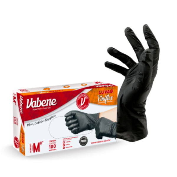 Luva Descartavel Viniflex P 100un Preta Vabene