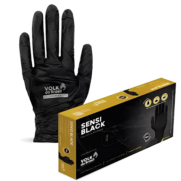 Luva Nitrílica Sensi Black Industrial Sem Amido Para Riscos Q