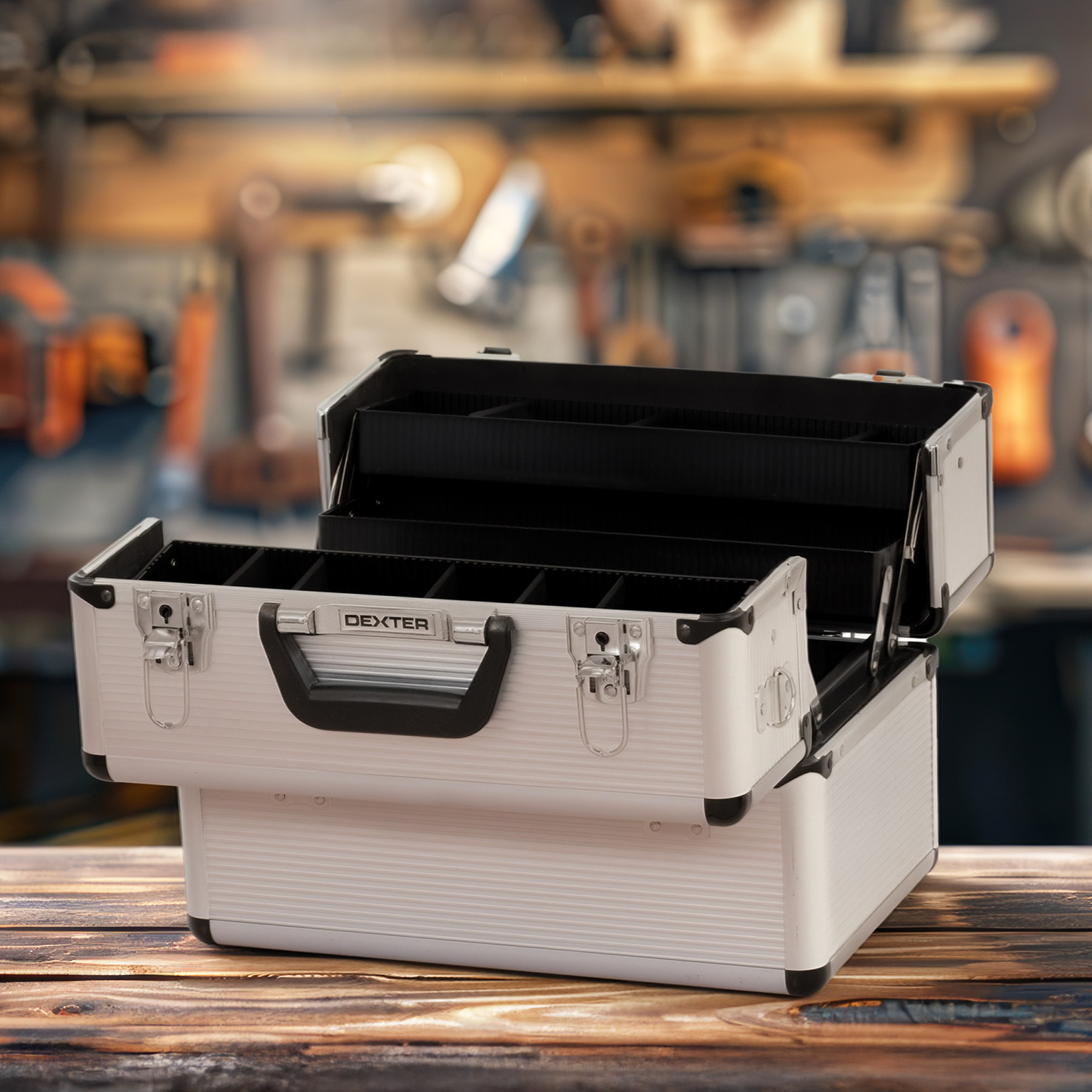 Maleta de Ferramentas Dexter 25x36,5x22,5cm 20L em Alumínio com 4
