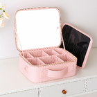 Maleta De Maquiagem Com Espelho Led Recarregável Rosa