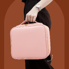 Maleta De Maquiagem Com Espelho Led Recarregável Rosa