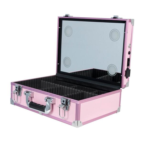 Maleta Maquiagem Camarim Led Alumínio Abs Pel-m1034 Rosa