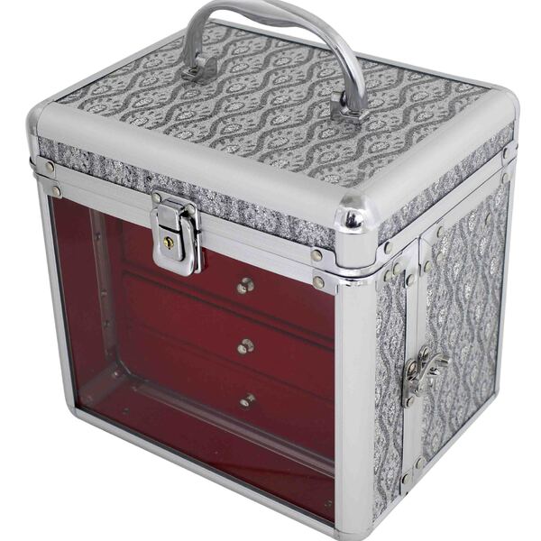 Maleta Maquiagem Cinza Escuro Jóias Cordão Anel Pulseira 3 Ga