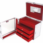 Maleta Maquiagem Prateado  Jóias Cordão Anel Pulseira 3 Gavet