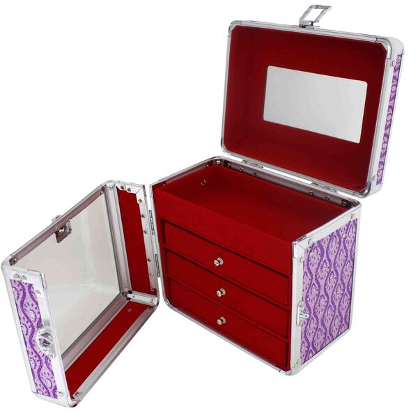 Maleta Maquiagem Rosa Escuro Jóias Cordão Anel Pulseira 3 Gav