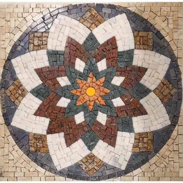 Mandala Indiana Piso Mosaico Estrela Do Oriente - 120cm