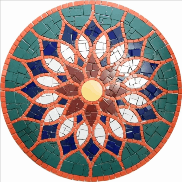 Mandala Indiana Piso Mosaico Vitral Árabe Cerâmico - 180cm