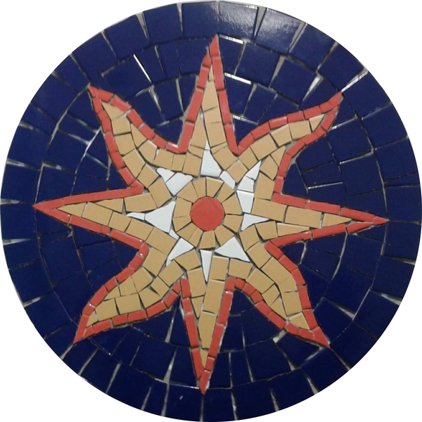 Mandala Piso Sol Em Mosaico Ceramica - 80 Cm