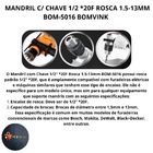 Mandril C/ Chave 1/2 *20f Rosca Furadeira Brocas 1.5 À 13mm B