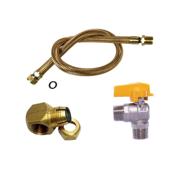 Mangueira De Gás 80cm 1/2" + Adaptador 90º E Válvula De Bloqu