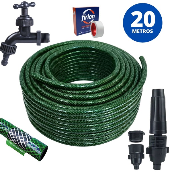 Mangueira De Jardim 20m Metros Reforçada Trançada + Torneira