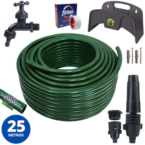 Mangueira De Jardim 25m Metros Reforçada Trançada + Torneira