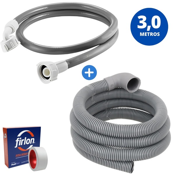Mangueira Entrada + Saida Água Máquina De Lavar Universal 3m