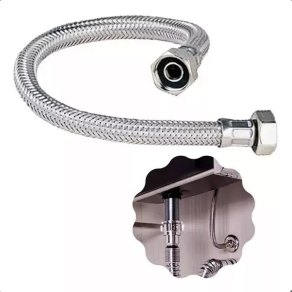 Mangueira Flexível 40cm 1/2 Polegada Aço Inox Engate Fêmea X Fêmea ...