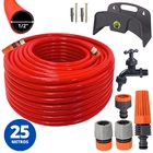 Mangueira Jardim 25m + Esguicho C/ Jato Regulável + Engate Rá