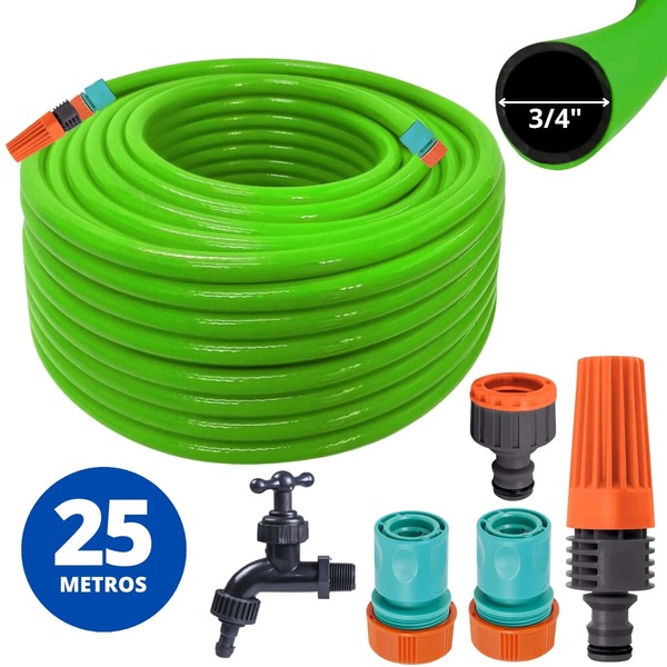 Mangueira Jardim 25m + Esguicho Jato Regulável + Engate Rápid