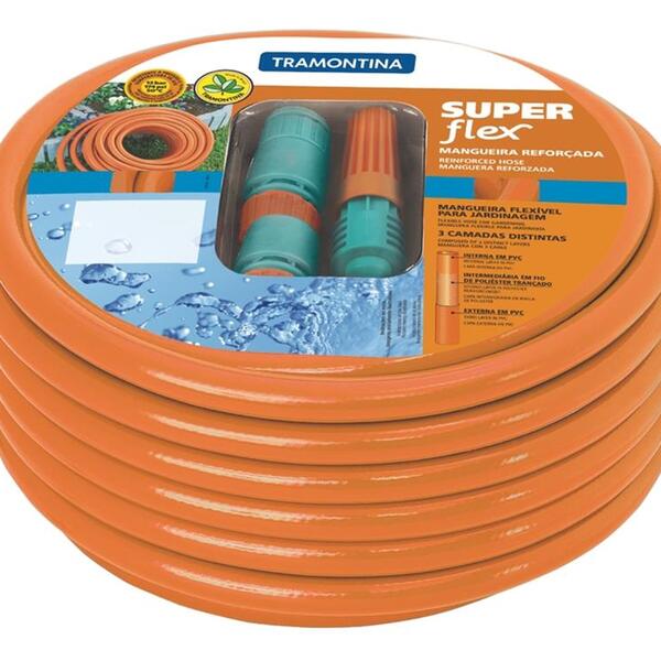 Mangueira Super Flex Em Pvc Laranja Para Jardim De 1 2 Com 20