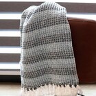 Manta Algodao 1,20m X 1,50m Com Franjas - Cinza Com Azul