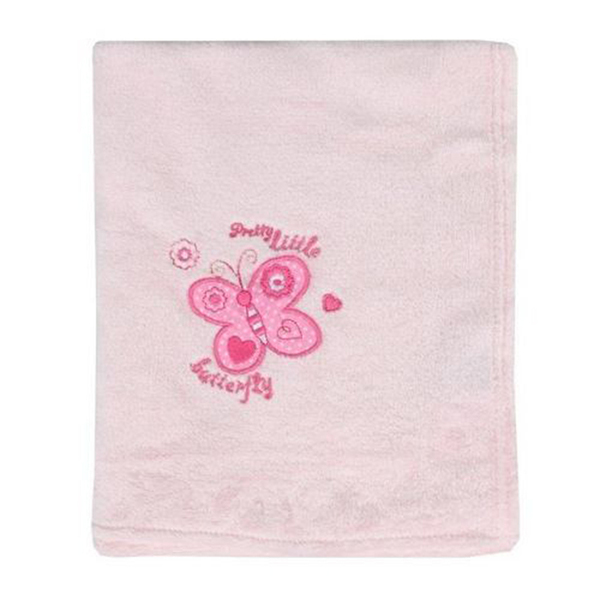 Manta Bebê Le Petit Flannel Bordada Borboleta Rosa 70x100cm C