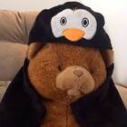 Manta C/capuz Microfibra Bouton Infantil Capuz Pinguim Preto