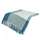 Manta Casal 100% Algodão Mesclado Bege Com Azul