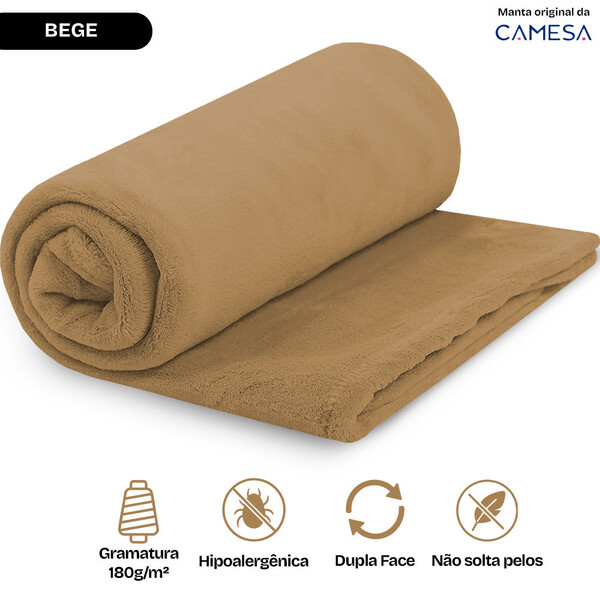 Manta Cobertor Casal 180x220cm Microfibra Soft Macia Camesa