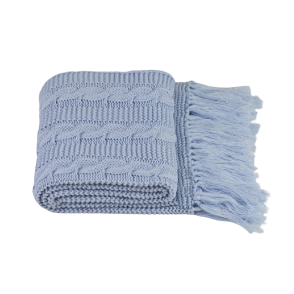 Manta De Crochê P/ Sofá C/franja 150cmx60cm  1032.8 Azul Bb